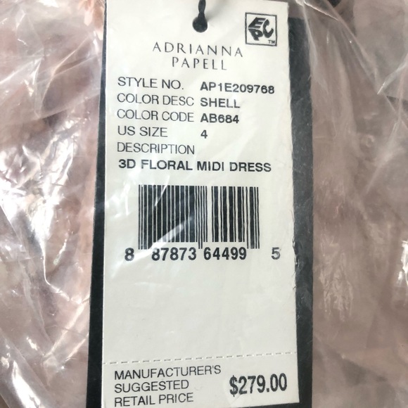 Adrianna Papell 3D Floral Embellishments Midi Cocktail Dress in Shell/Pink - Picture 11 of 14